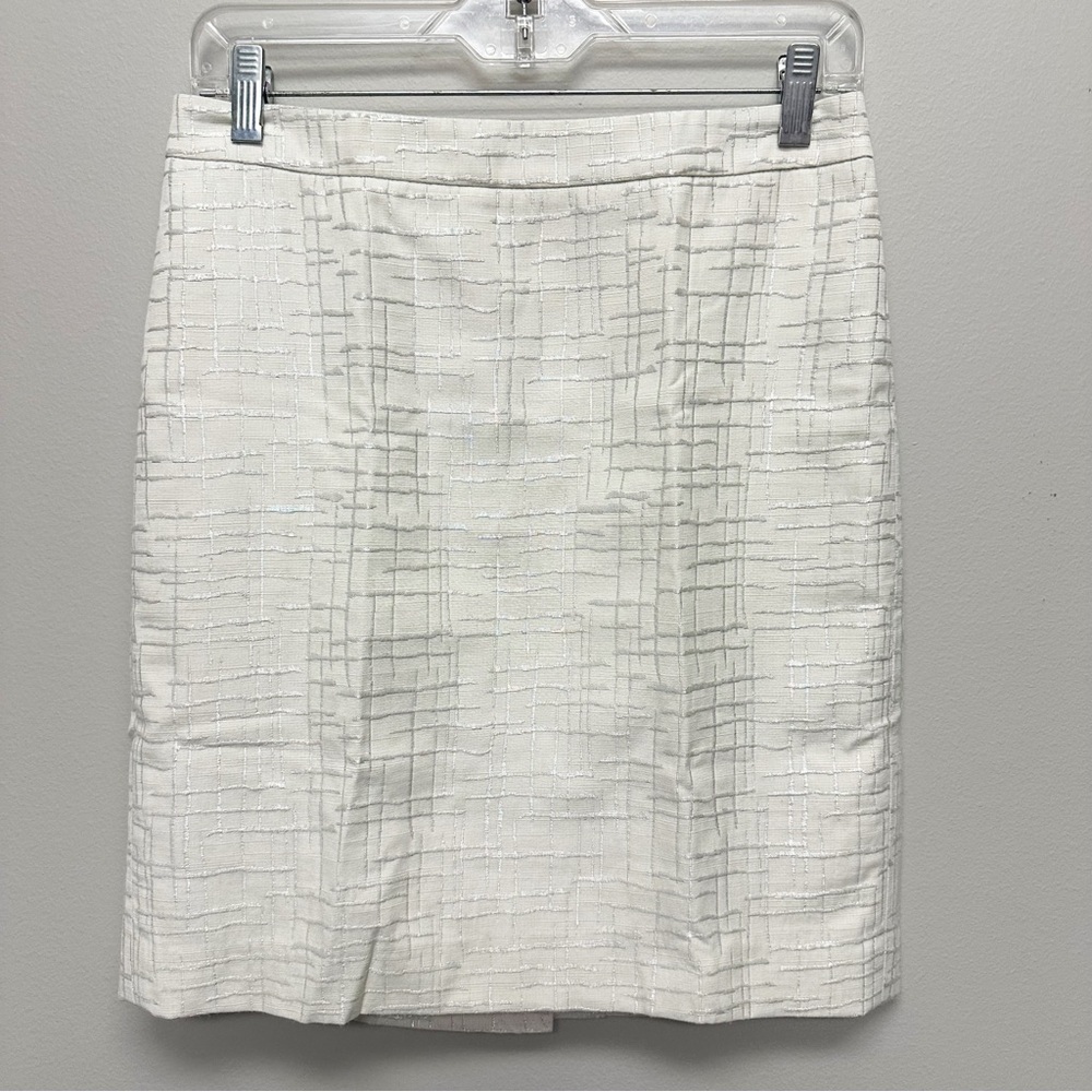 Ann Taylor Loft Sz 2 XS Cream Silver Metallic Straight Pencil Skirt